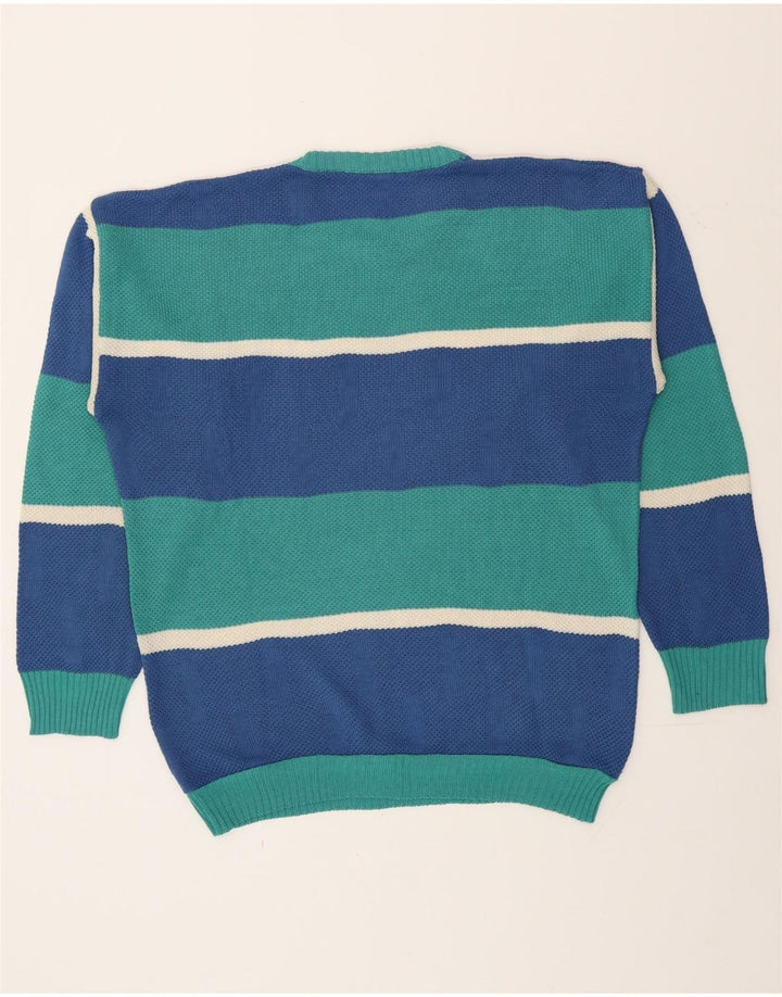 Vintage herre rund hals sweater stor blå stribet