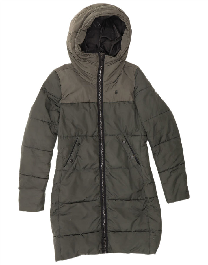 G-STAR Polstret frakke med hætte til kvinder UK 10 Small Green Colourblock Polyester