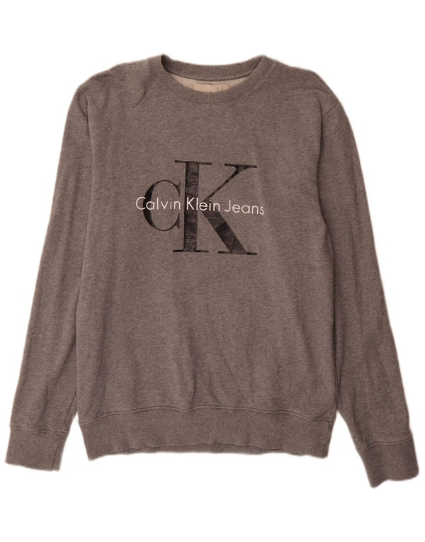 Calvin Klein Jeans Herre Grafisk Sweatshirt Jumper Medium Grå Flecked