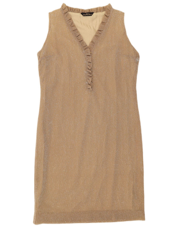 Vintage Womens Sleeveless Sheath Dress UK 14 Medium Gold Retro
