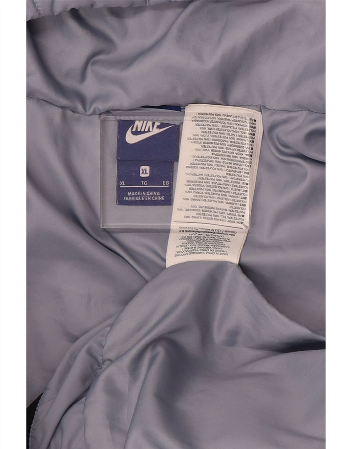 NIKE grafisk polstret hættejakke til kvinder UK 18 XL Blå polyester
