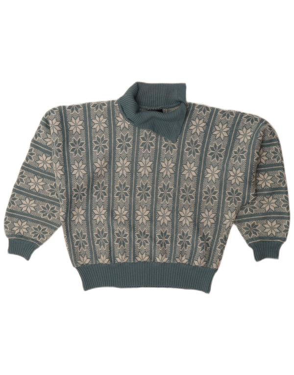 Lucia Womens Shawl Neck Jumper Sweater UK 18 XL Blue Fair Isle