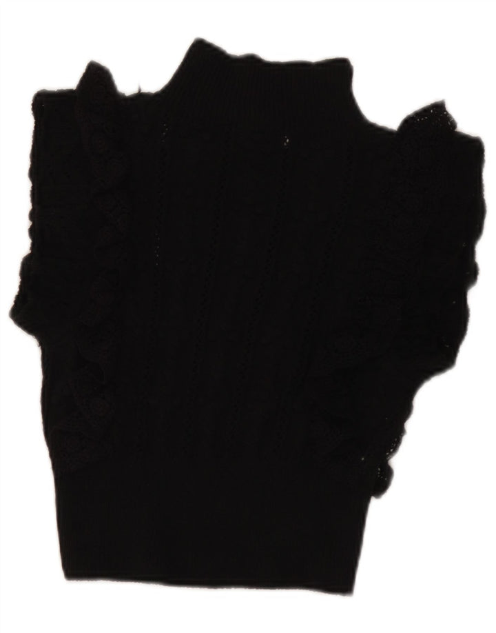 Zara Womens Crop Bluse Top UK 8 Small Black Polyester