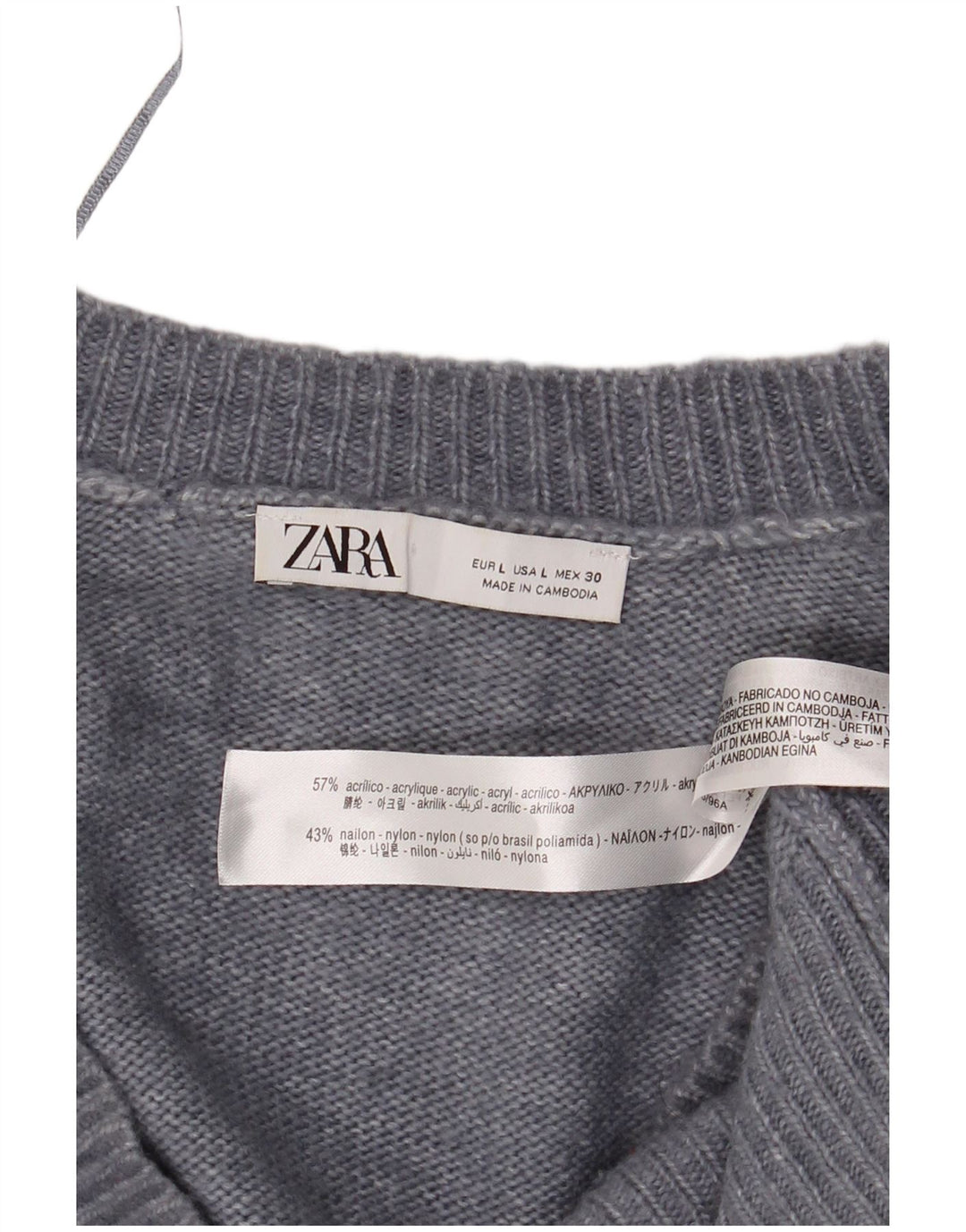 Zara Dame Oversized V-hals sweater UK 16 Stor Grå Akryl