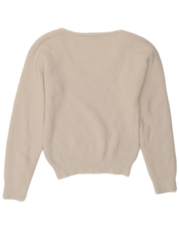 Zara Dame V-hals sweater UK 10 Small White Polyester