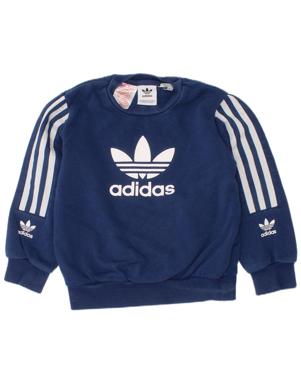 Adidas drenge grafisk sweatshirt trøje 4-5 år marineblå bomuld
