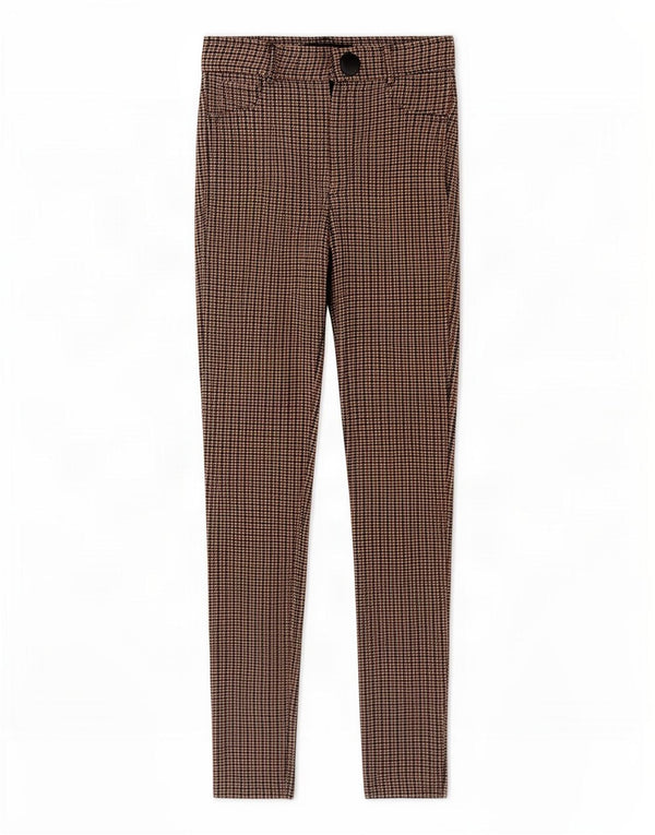 Zara Dame Skinny Casual Bukser XS W24 L27 Brun Houndstooth Viscose