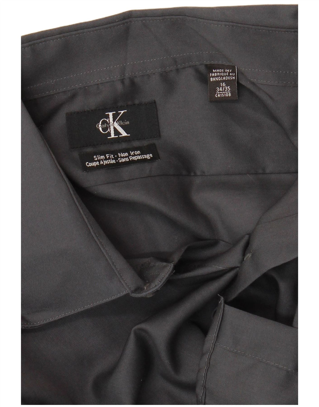 CALVIN KLEIN Herre Slim Fit skjorte str. 16 Stor sort bomuld