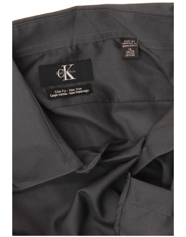 CALVIN KLEIN Herre Slim Fit skjorte str. 16 Stor sort bomuld
