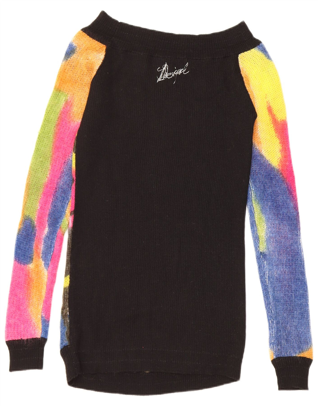 Desigual Dame Boat Neck Jumper Sweater UK 12 Medium Flerfarvet