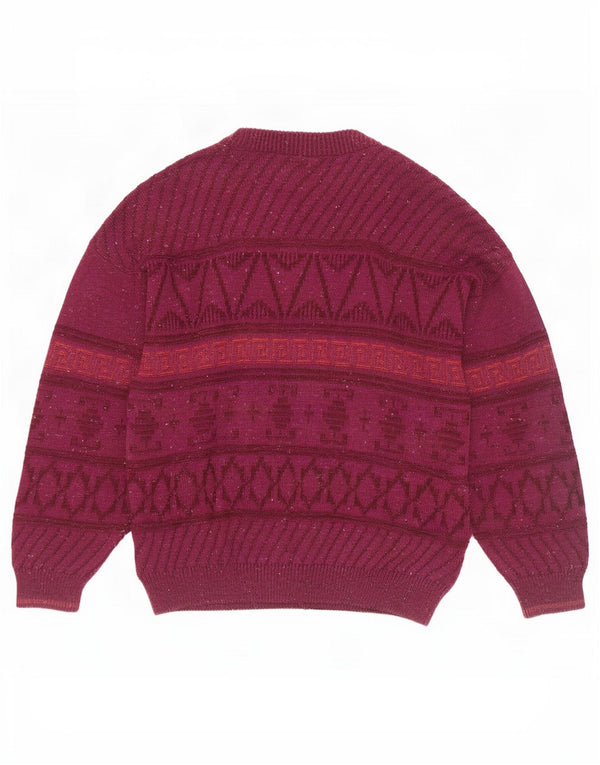 Vintage herre cardigan sweater UK 46 XL Bourgogne geometrisk uld