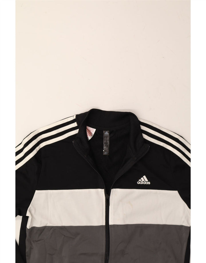 ADIDAS Boys Tracksuit Top Jacket 13-14 Years Black Colourblock Polyester Vintage Adidas and Second-Hand Adidas from Messina Hembry 