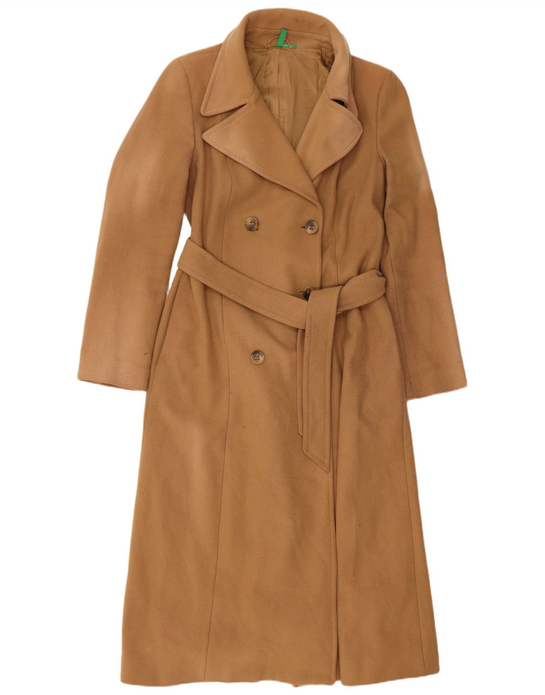 Benetton Dame Dobbeltradet Frakke IT 44 Medium Beige Uld