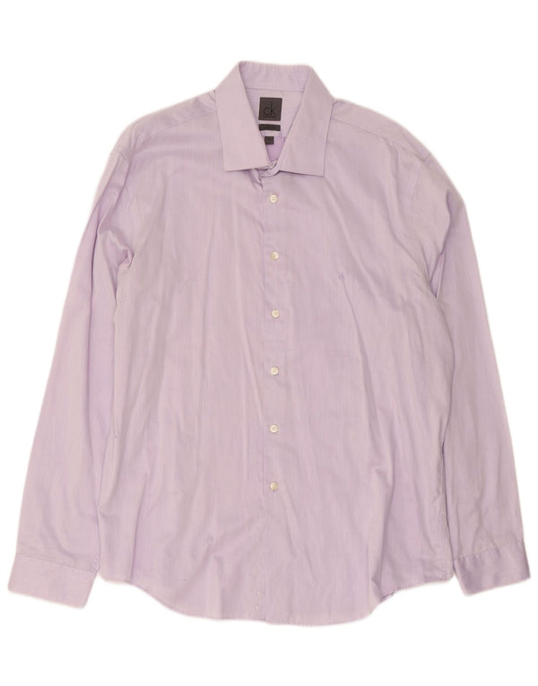 Calvin Klein Herre Slim Fit Skjorte Størrelse 44 17 1/2 XL Lilla Nålestribet Bomuld