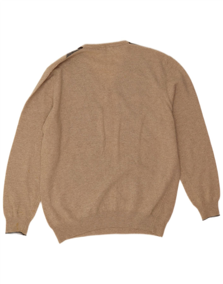 Melaverde Herre V-hals sweater 2XL Beige Argyle/Diamond Wool