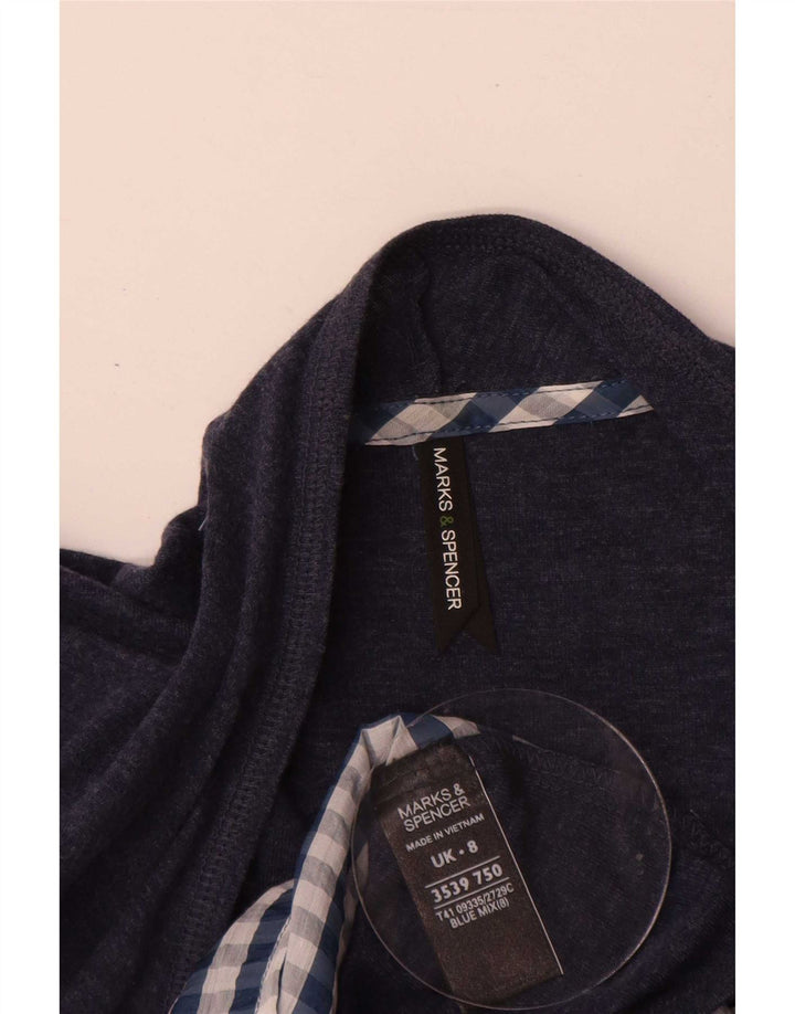Marks & Spencer Dame Langærmet Bluse Top UK 8 Small Navy Blue Gingham