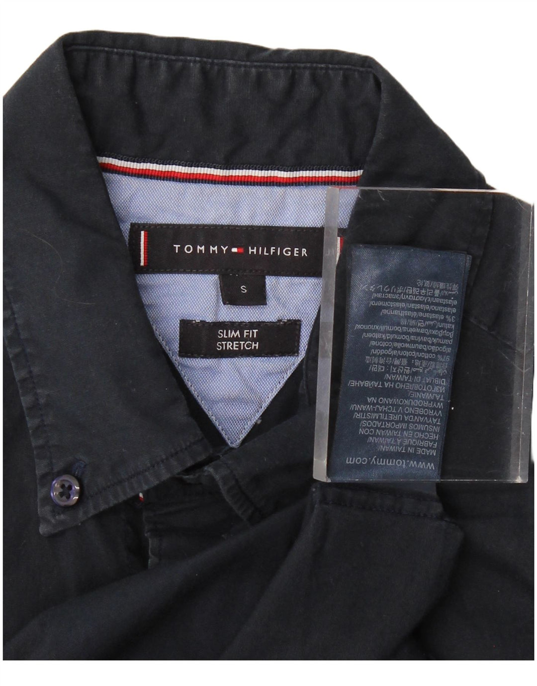 TOMMY HILFIGER Mens Stretch Slim Fit Shirt Small Navy Blue Cotton
