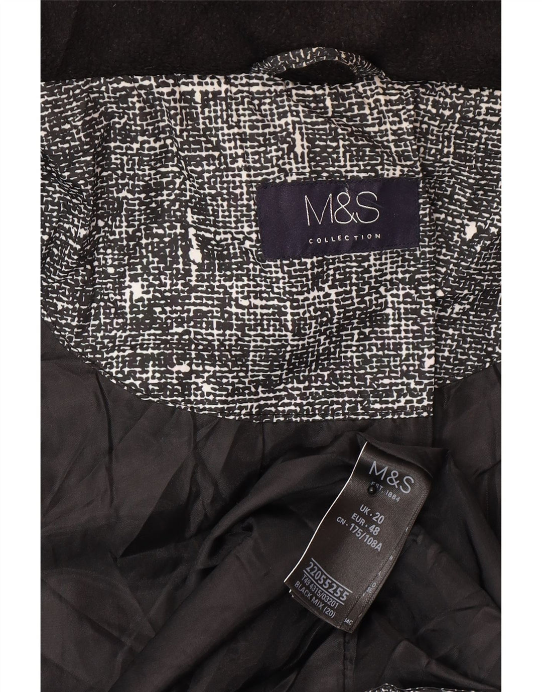 Marks & Spencer Quiltet jakke til kvinder UK 20 2XL Sort Flecked Polyester