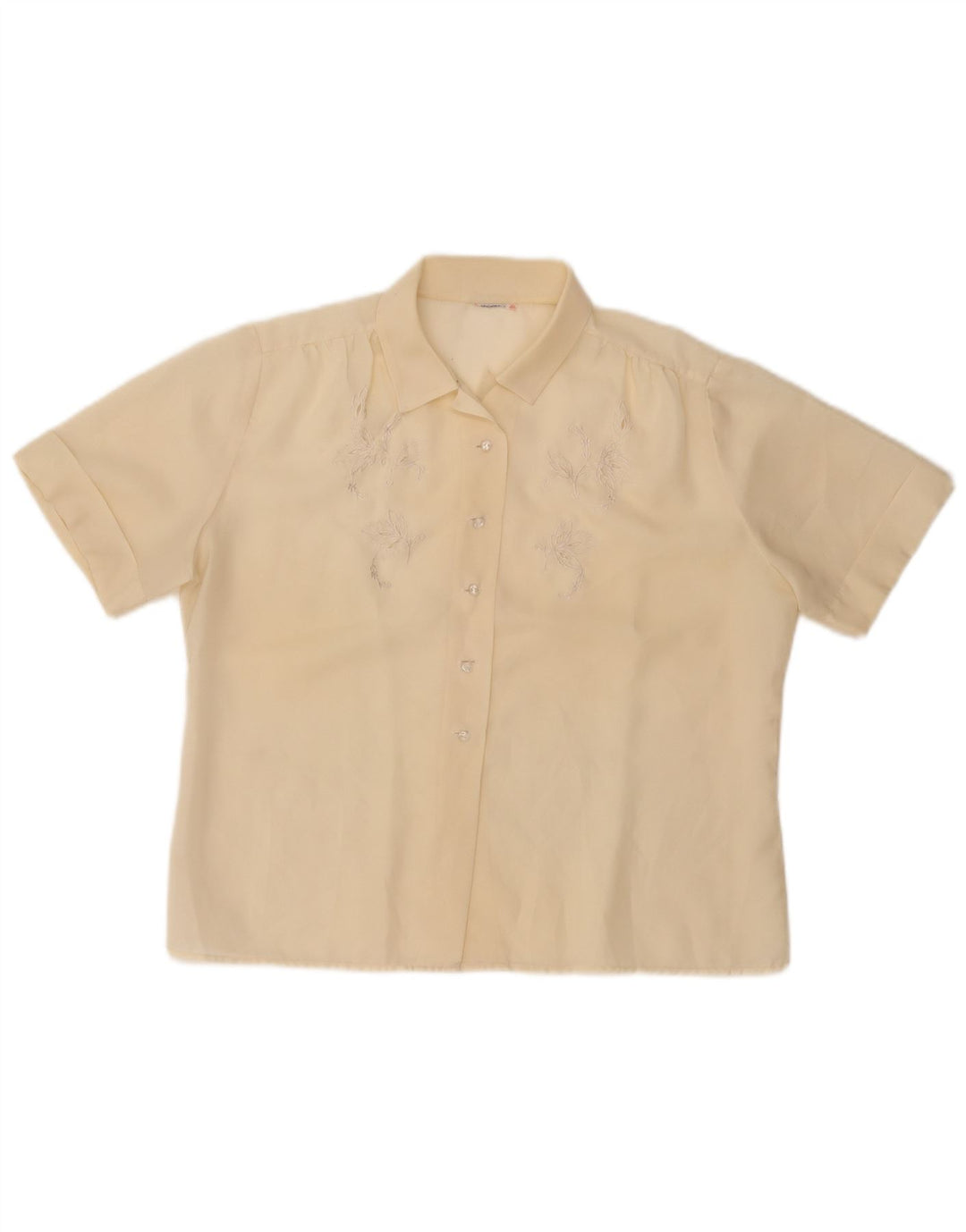 VINTAGE Kortærmet skjortebluse til kvinder UK 14 Medium Yellow Floral