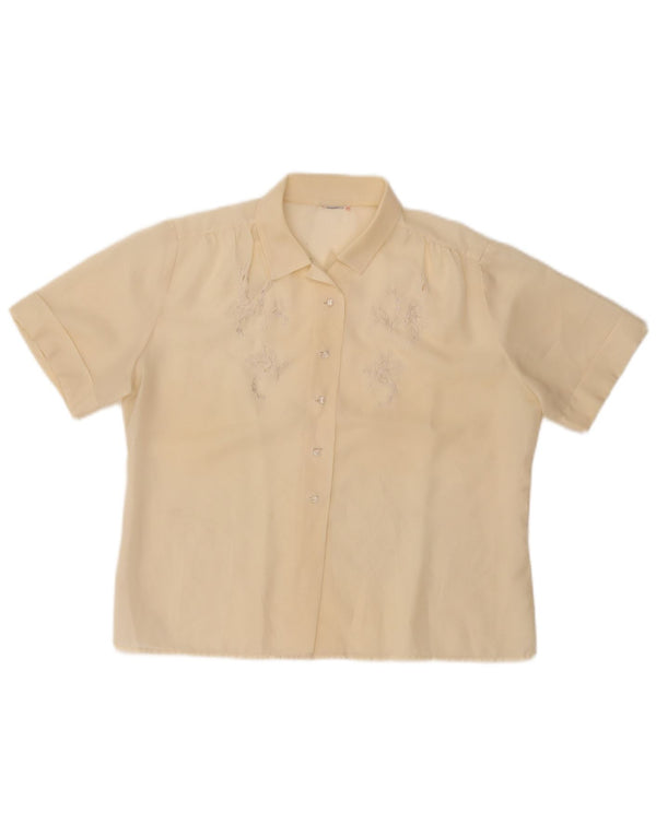 VINTAGE Kortærmet skjortebluse til kvinder UK 14 Medium Yellow Floral