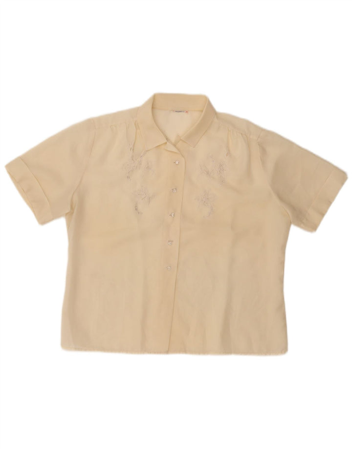 VINTAGE Kortærmet skjortebluse til kvinder UK 14 Medium Yellow Floral