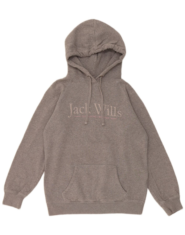 Jack Wills Dame Grafisk Oversized Hoodie Jumper UK 8 Lille Grå Bomuld