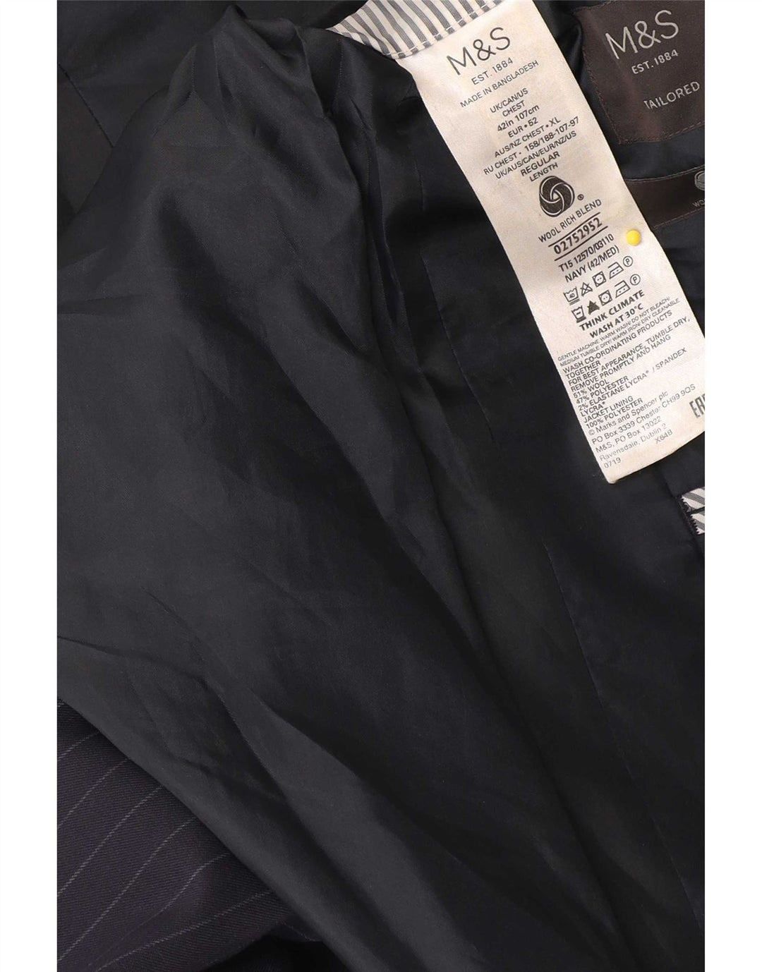 Marks & Spencer Herre Blazer Jacket IT 42 Medium Navy Blue Pinstripe