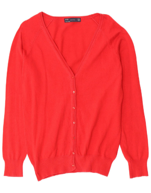 Zara Dame Cardigan Sweater UK 18 XL Rød Bomuld