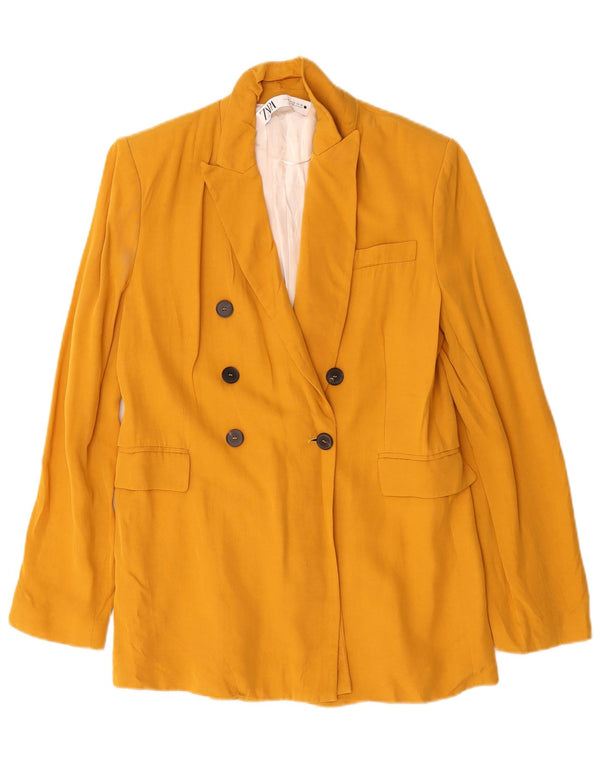 Zara Dame Dobbeltradet Blazer Jacket UK 14 Medium Yellow Viscose
