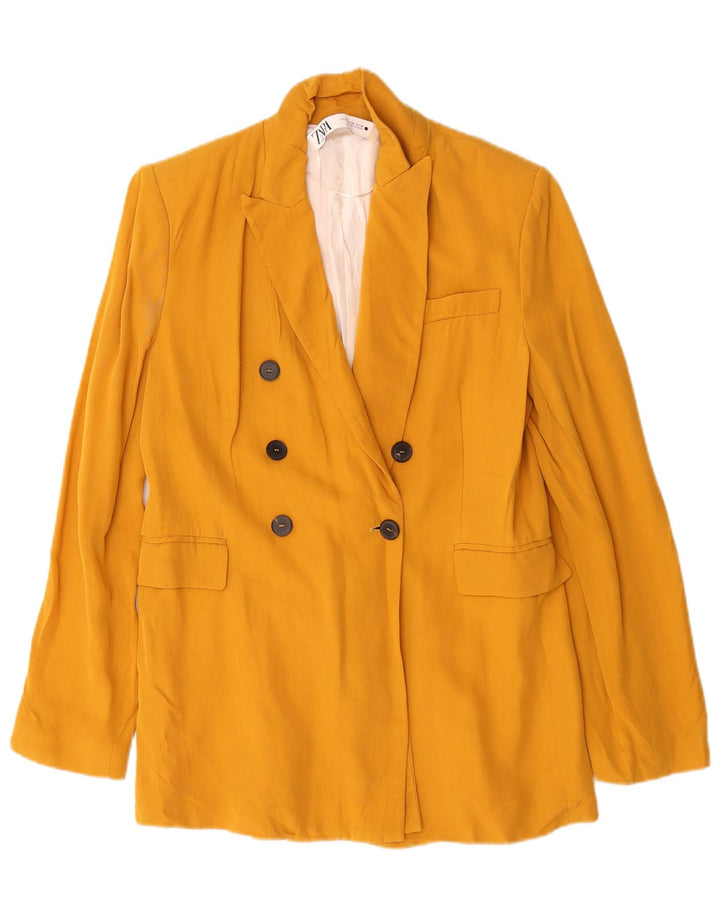 Zara Dame Dobbeltradet Blazer Jacket UK 14 Medium Yellow Viscose