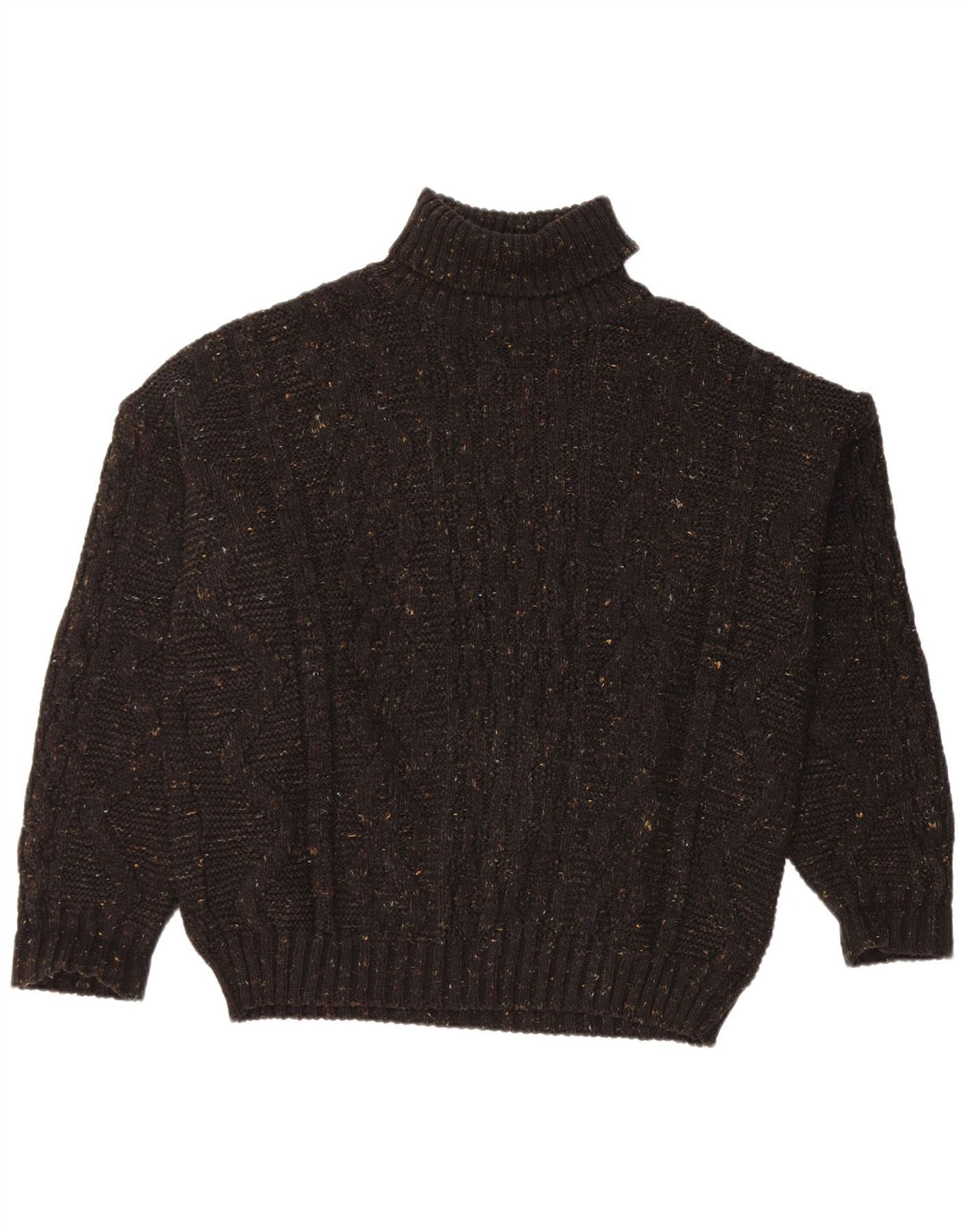 VINTAGE Herre Rullehalstrøje Sweater Stor Sort Flecked Akryl