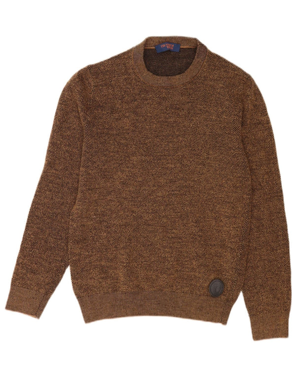 Trussardi Jeans Dame Crew Neck Jumper Sweater UK 14 Large Brown Flecked