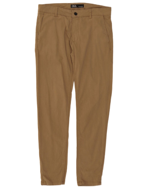 Zara Herre Slim Chino Bukser EU 42 Large W32 L30 Beige Bomuld