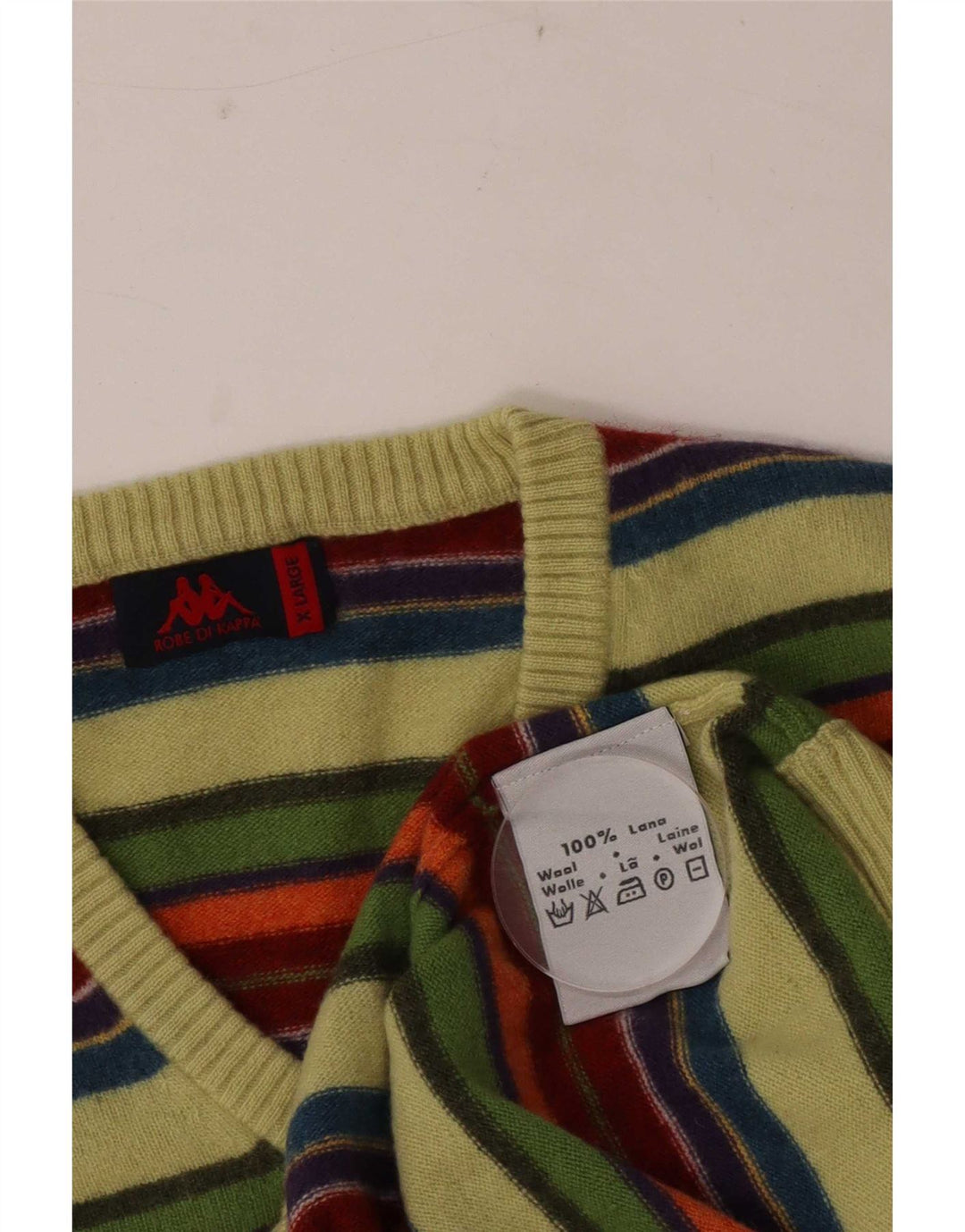 Kappa Herre V-hals sweater XL flerfarvet stribet uld