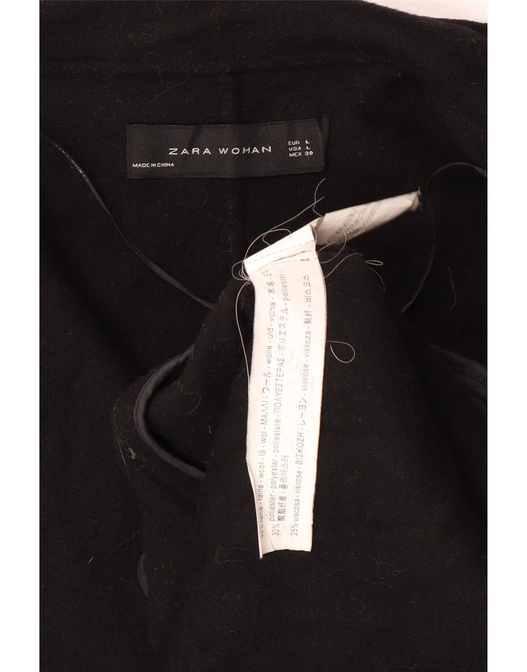 ZARA Dame Overfrakke UK 16 Stor Sort Uld