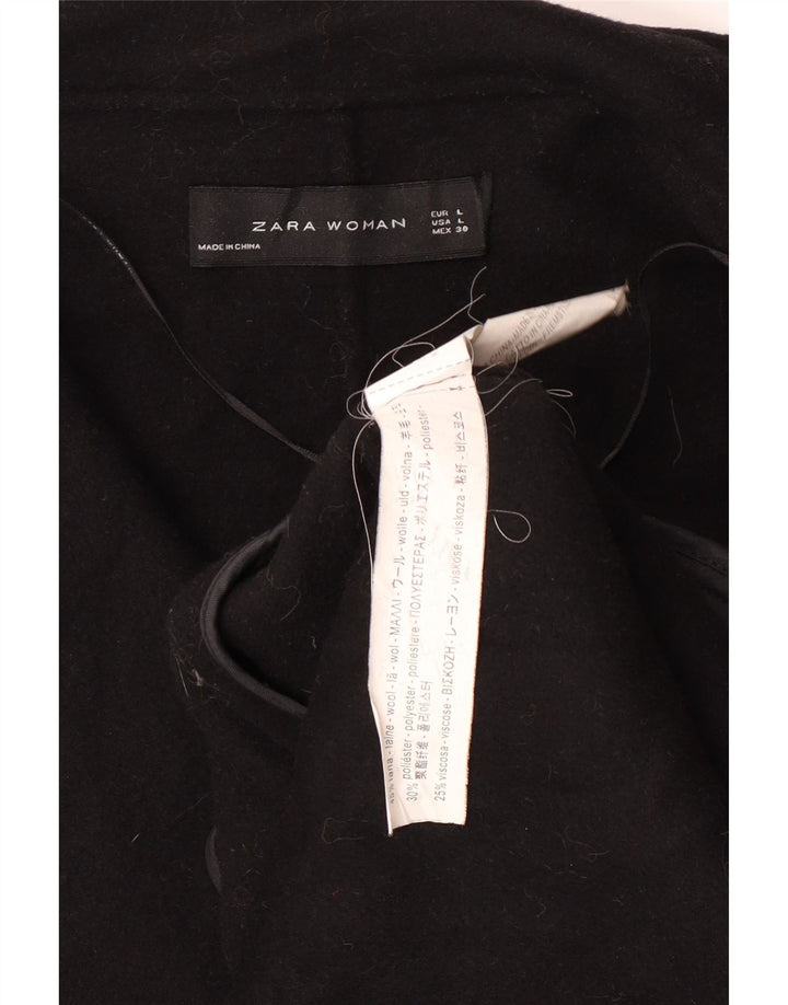 ZARA Dame Overfrakke UK 16 Stor Sort Uld
