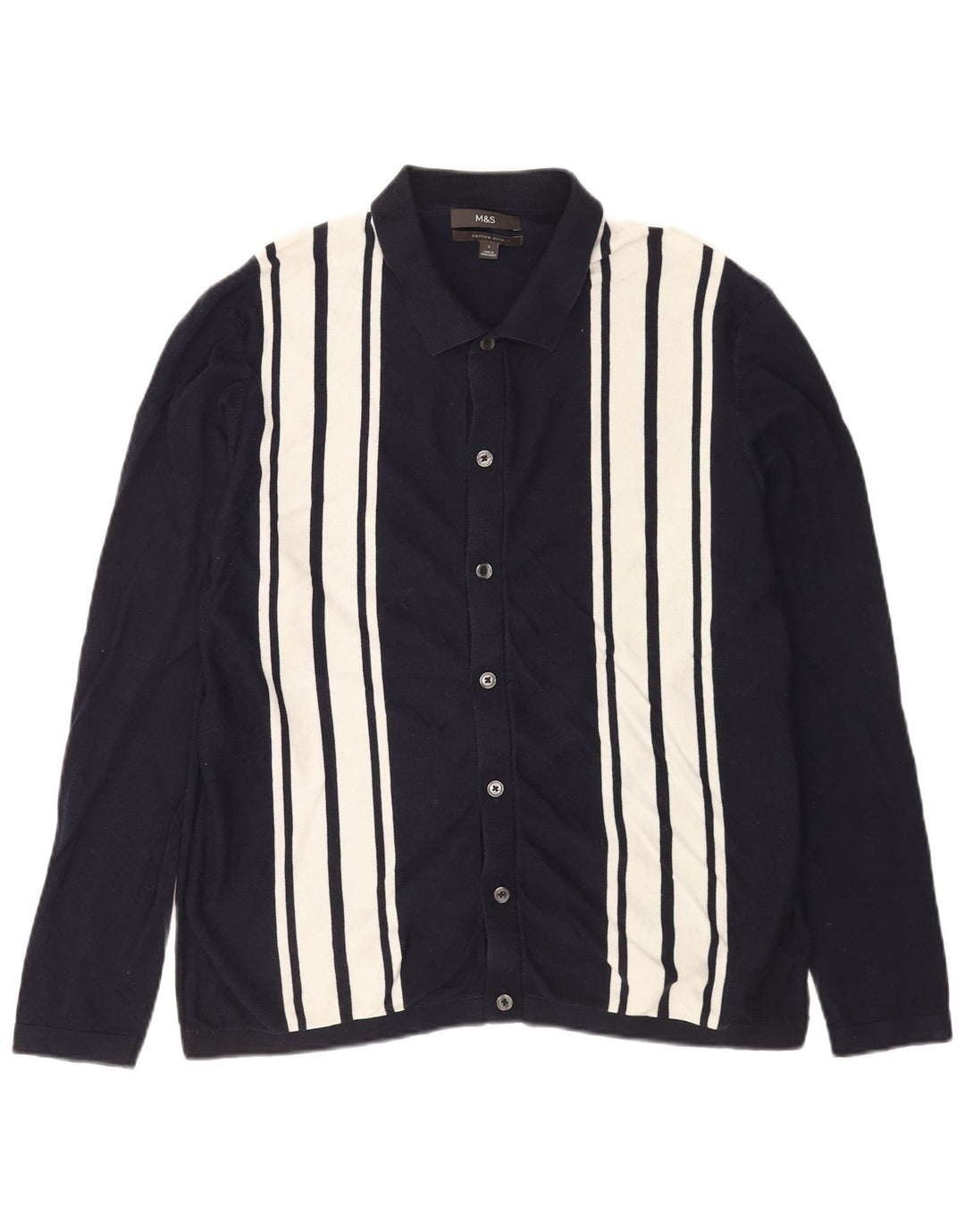 Marks & Spencer Herre cardigan sweater Stor marineblå stribet bomuld