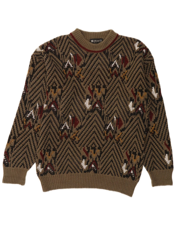 St. Bernard Herre Crew Neck Jumper Sweater UK 40 Medium Brown Chevron