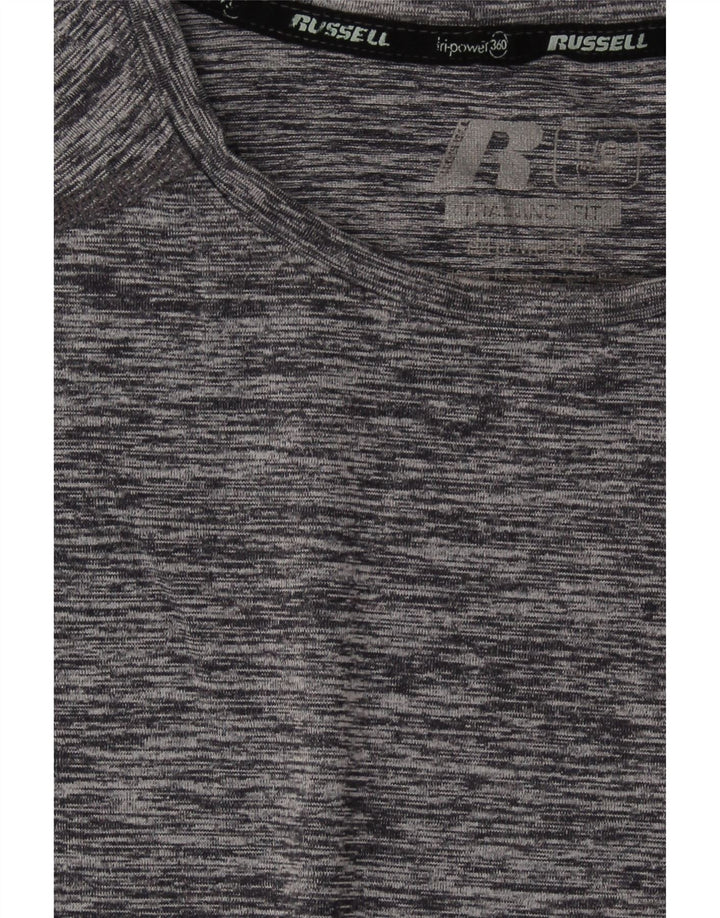 RUSSELL ATHLETIC Mens T-Shirt Top Large Grey Flecked Polyester Vintage Russell Athletic and Second-Hand Russell Athletic from Messina Hembry 