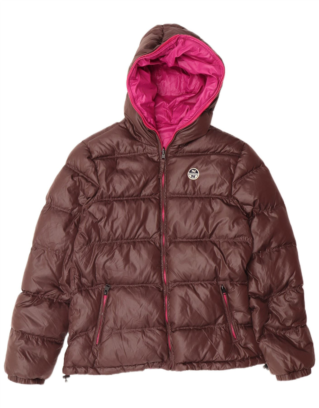 NORTH SAILS Womens Hooded Reversible Padded Jacket UK 16 Large Brown
