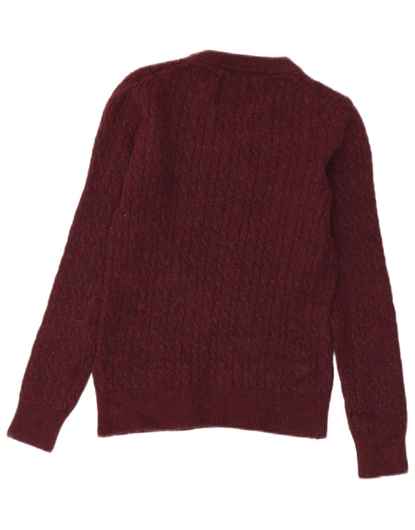 Jack Wills Dame Crew Neck Jumper Sweater UK 8 Small Burgundy Merino Wool