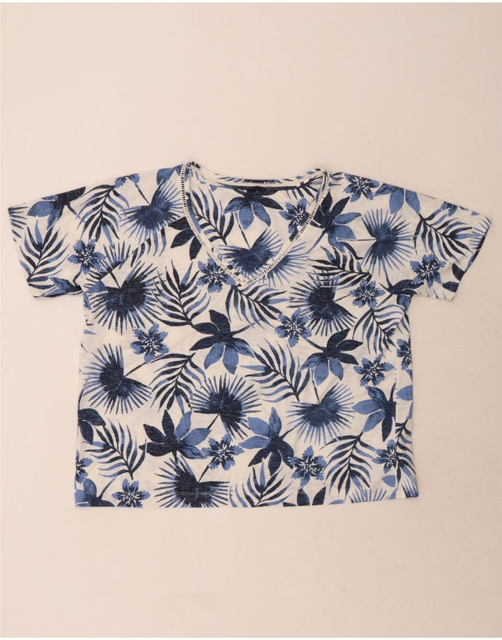 MARKS & SPENCER Womens T-Shirt Top UK 24 4XL Blue Floral Polyester Vintage Marks & Spencer and Second-Hand Marks & Spencer from Messina Hembry 