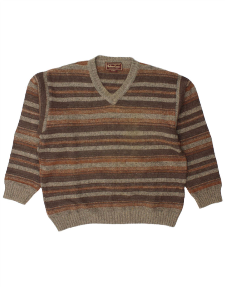 MARLBORO CLASSICS Herre V-hals sweater XL Brun stribet uld