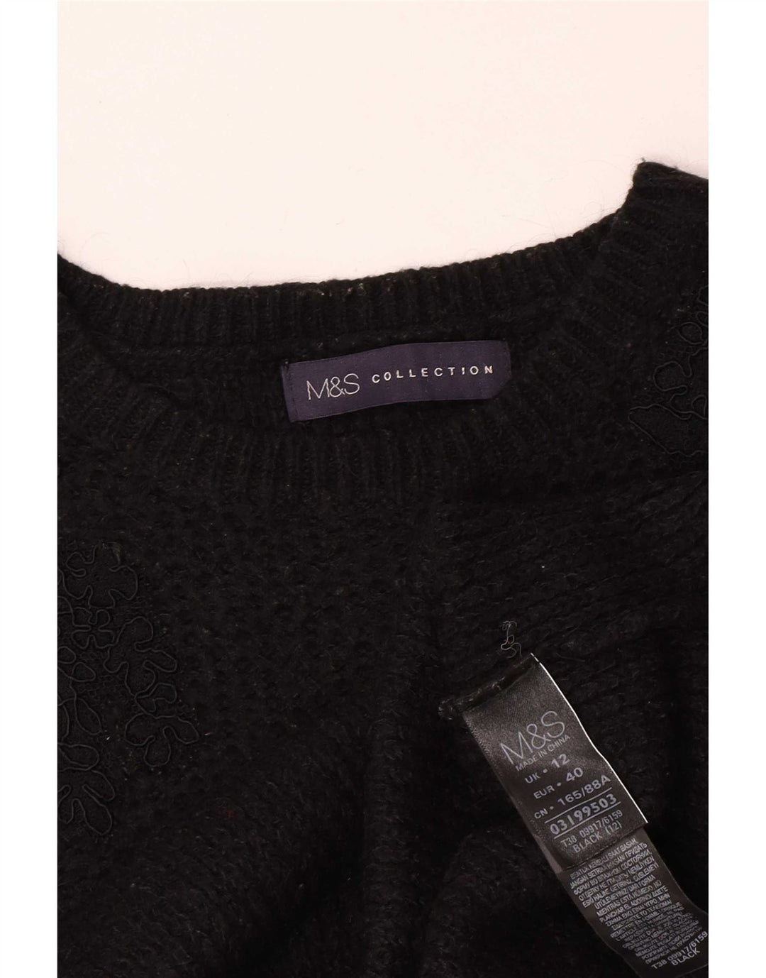 Marks & Spencer Dame Boat Neck Jumper Sweater UK 12 Medium Black Floral