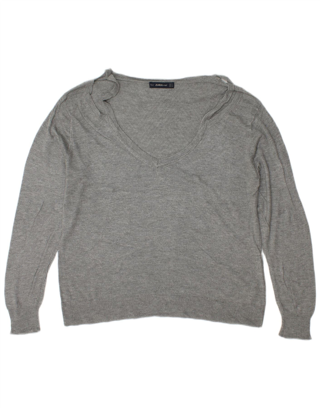 Zara Dame V-hals sweater UK 16 Stor Grå Viscose