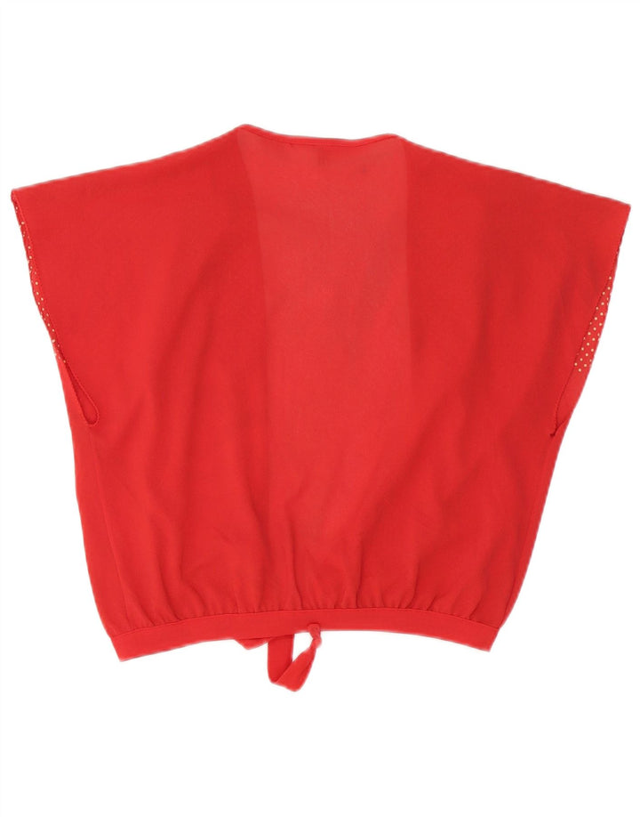 Vintage Dame Front Tie Cardigan Top IT 46 Stor Rød Plettet Triacetat