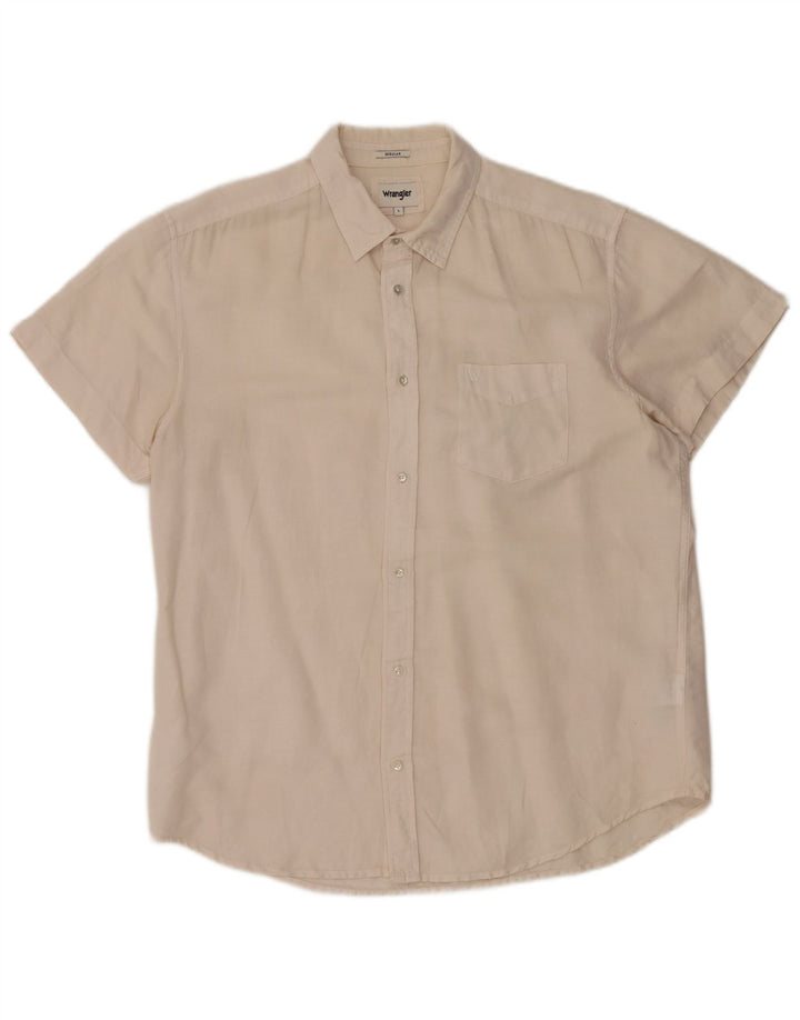 Wrangler kortærmet herreskjorte med normal pasform, stor off-hvid linned