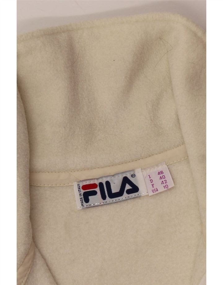 FILA Dame grafisk lynlås hals Fleece Jumper IT 46 Stor Off White Geometrisk