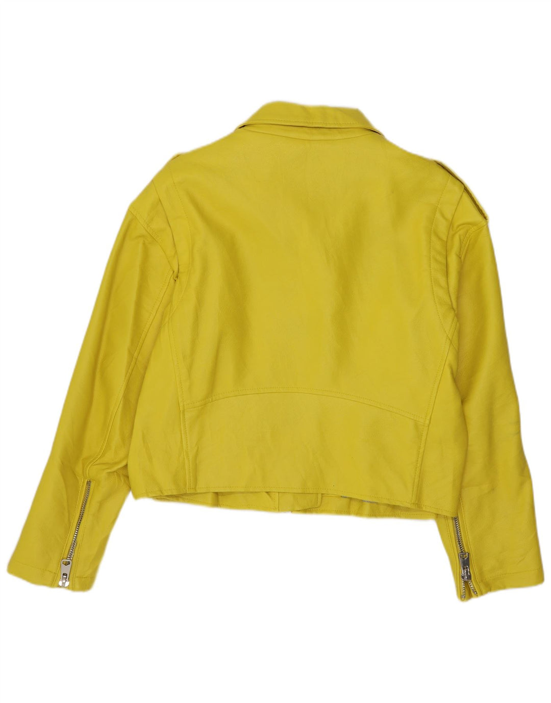 Zara Womens Crop Biker-jakke i imiteret læder UK 16 Stor gul polyester