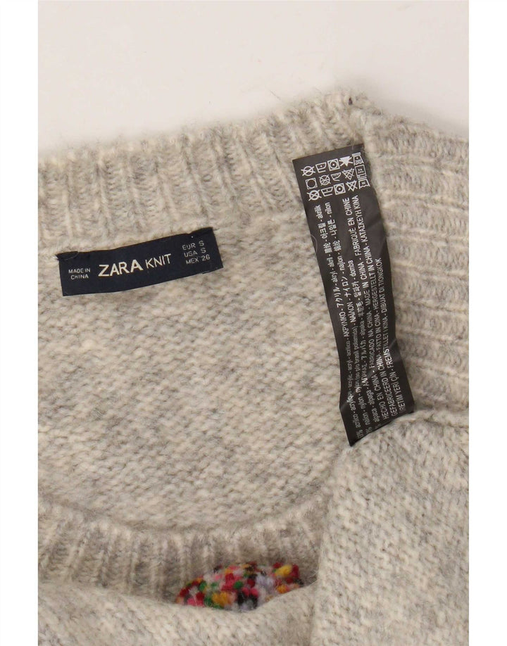 Zara Dame Oversized Crew Neck Jumper Sweater UK 10 Small Grey Flecked